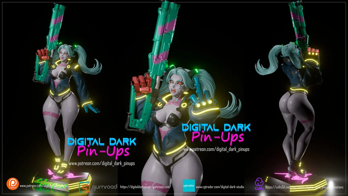 Rebecca Cyberpunk Edgerunners | Fan Art | 3D Printed Resin Model Garage Kit | *Un-Painted* | Digital Dark