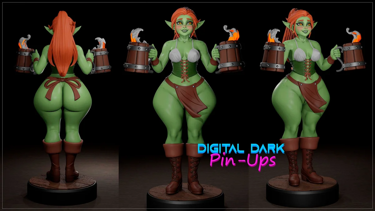 Goblin Girl Barmaid | Fan Art | 3D Printed Resin Model Garage Kit | *Un-Painted* | Digital Dark