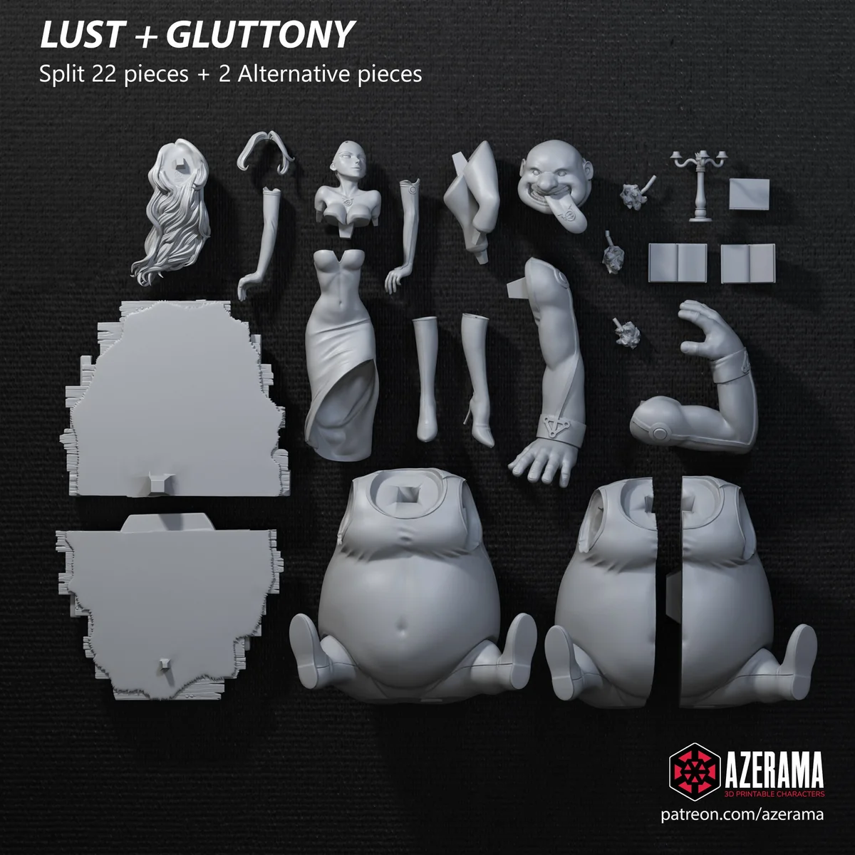 Lust + Gluttony | Fan Art | 3D Printed Resin Model Garage Kit | *Un-Painted* | Azerama 2
