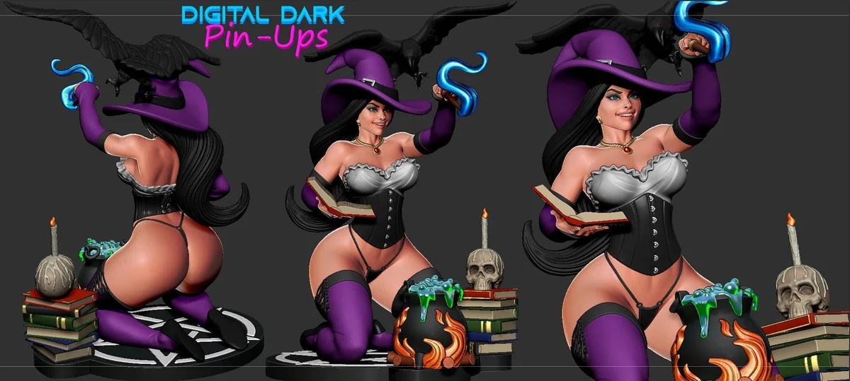 Witch | Fan Art | 3D Printed Resin Model Garage Kit | *Un-Painted* | Digital Dark