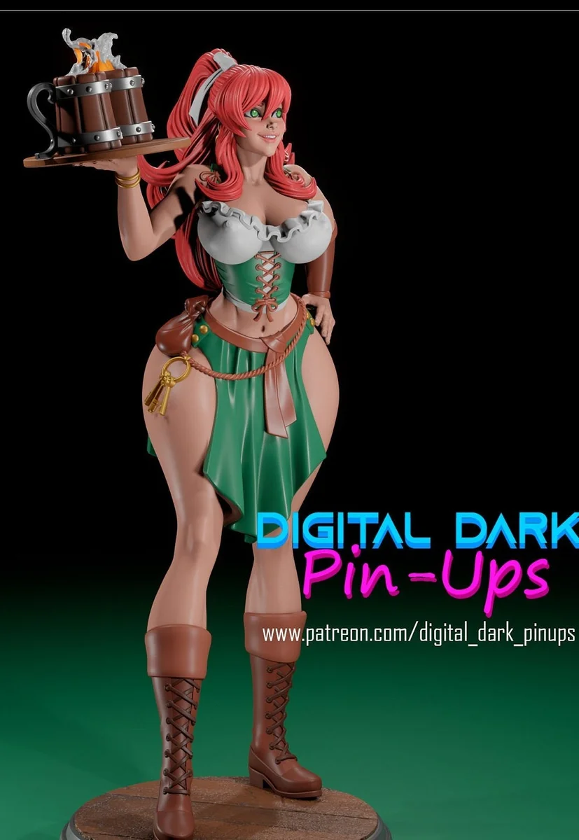 Barmaid | Fan Art | 3D Printed Resin Model Garage Kit | *Un-Painted* | Digital Dark