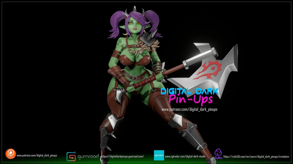 Orc Girl | Fan Art | 3D Printed Resin Model Garage Kit | *Un-Painted* | Digital Dark