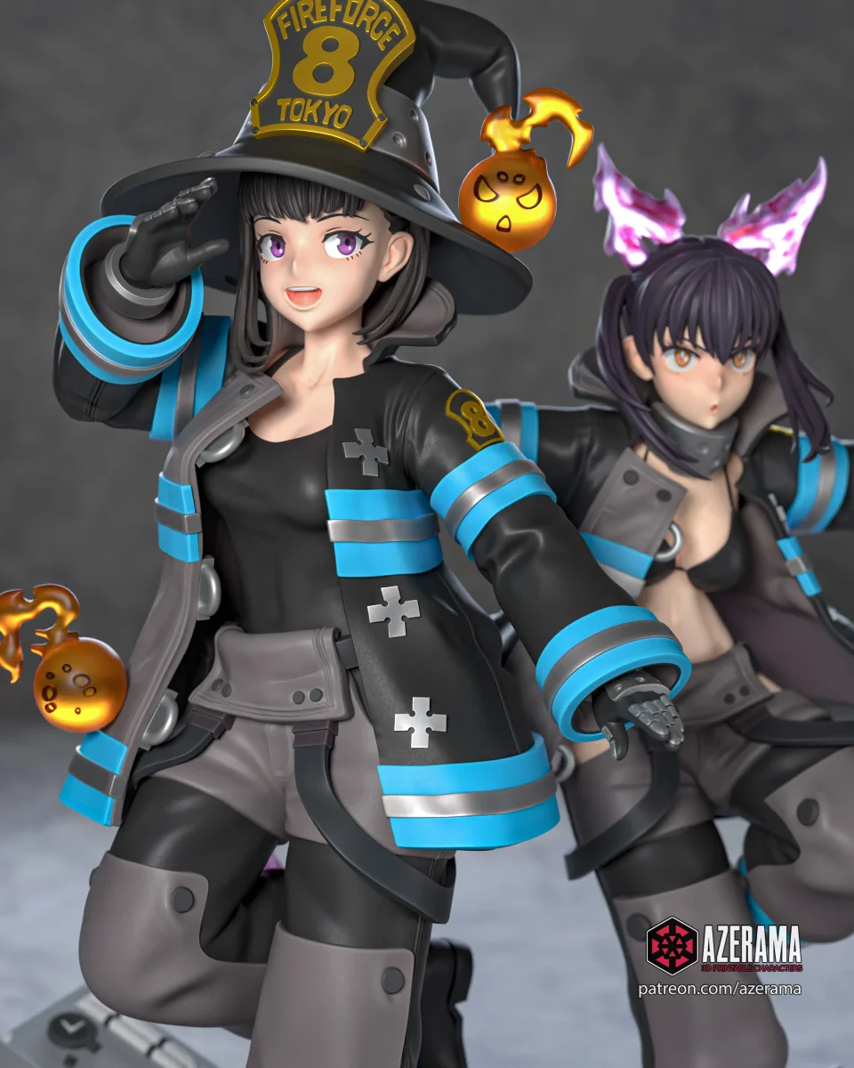 Maki + Tamaki - Fire Force | Fan Art | 3D Printed Resin Model Garage Kit | *Un-Painted* | Azerama